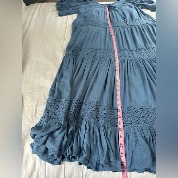 NWOT Free People Dream On Maxi Dress Coastal Blue Embroidered Lace Detail Sz Sm - Picture 13 of 16